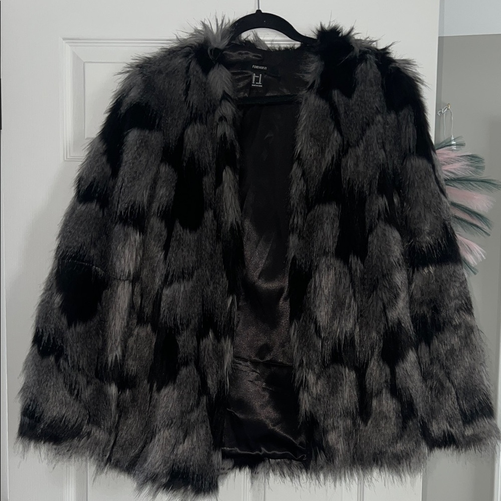 Forever 21 Black and Gray faux fur Jacket